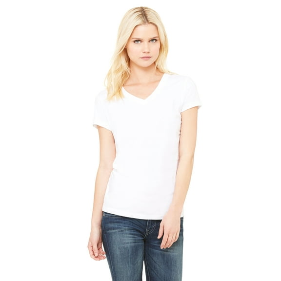 JustBlanks LADIES' JERSEY SHORT SLEEVE V NECK T SHIRT, White, XL