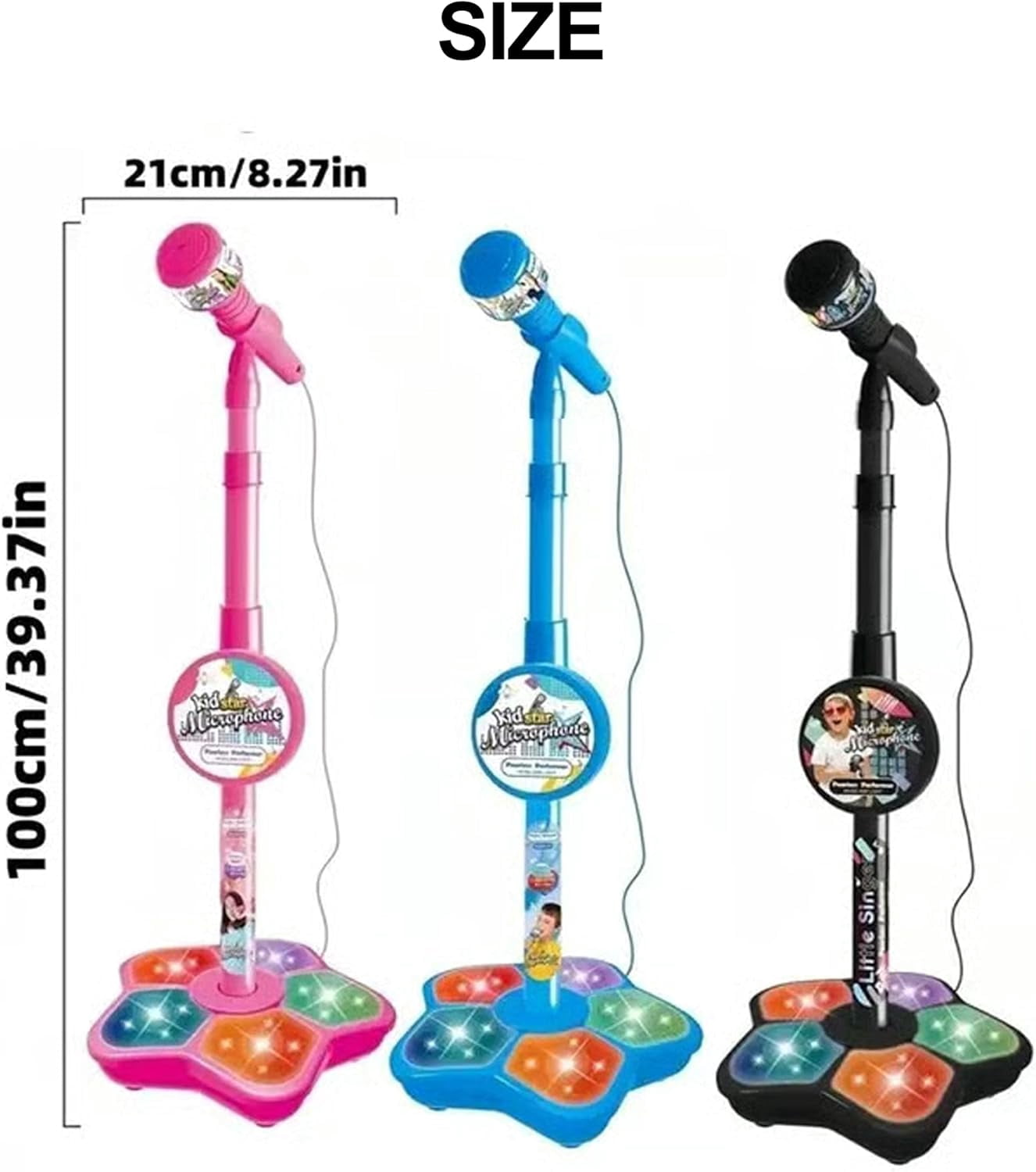 The All-in-One Microphone Toy, Kids Karaoke Machine with Adjustable Stand, Built-in Music, Colorful Lights, Echo Effects, Karaoke Microphone for Kids, Christmas Birthday Gift for Girls Boys (Black)