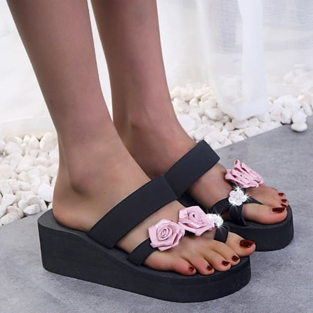 

〖Yilirongyumm〗 Pink 38 Slippers For Women Flowers Casual Summer Platform Rhinestone Slippers Women s Wedge Fashion Women s Slipper