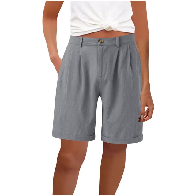 Short Pants for Women, Loose Fit with Drawstring Elastic Waist, Pockets, Solid Color, Polyester, Casual Summer Wear