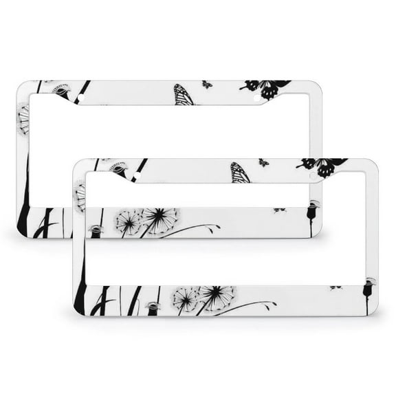 Dandelions With Butterflies License Plate Frame 2 PCS Country Rustic Dandelion Butterfly Customized Decor Car Tag for Us Standard Vehicles 2 Hole Quality Aluminum Metal License Plate Cover