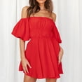 thumbnail image 4 of Robe d'Été pour Femmes Épaules Dénudées Mini Robe Européenne pour Shopping (Blanc TG), 4 of 8