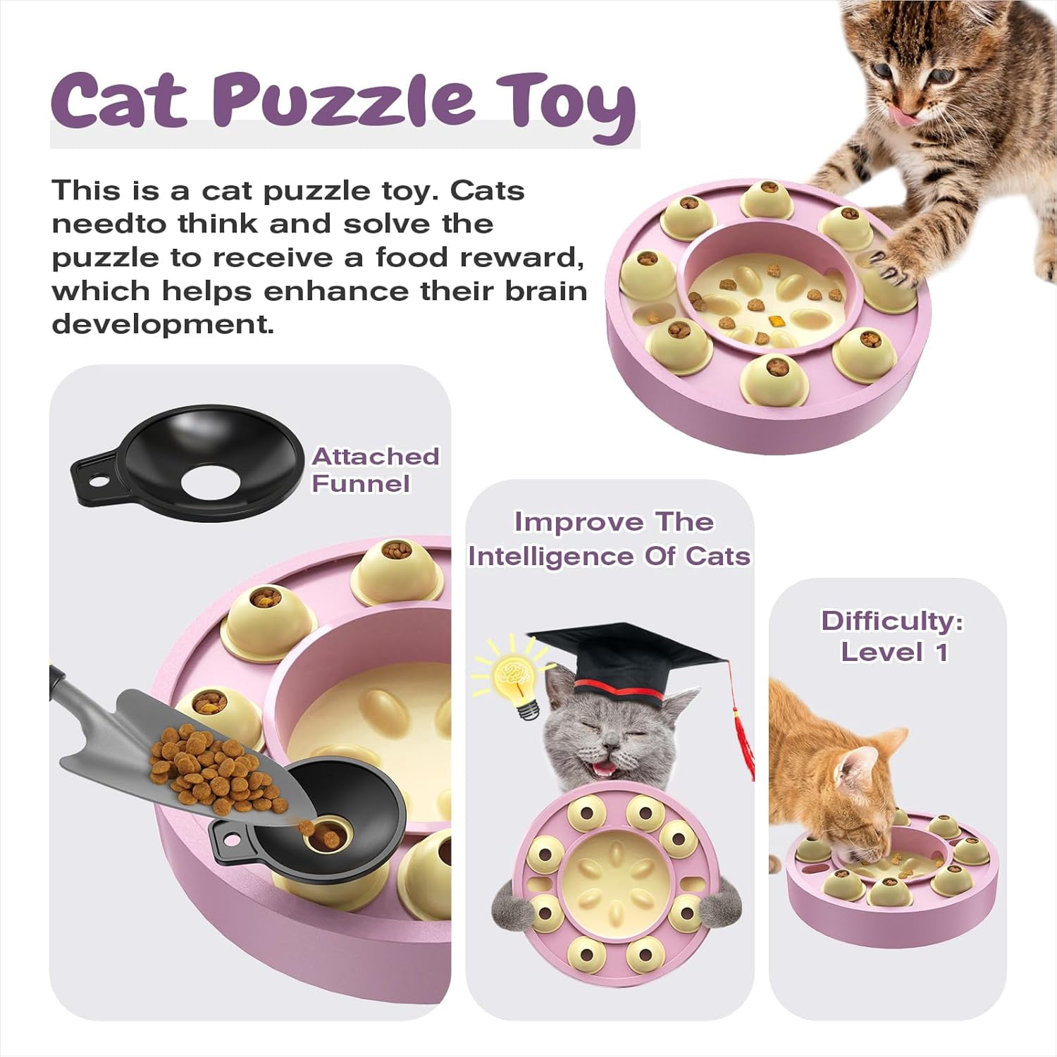 KADTC Cat Puzzle Toy for Cats Indoor, Slow Feeder Bowl for Fast Eaters, Interactive Kitten Enrichment Pink Toy