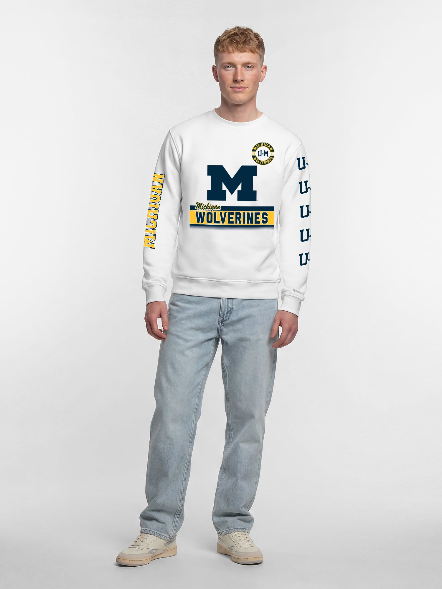 Michigan Wolverines Reebok Mens White Crew Sweatshirt