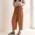 thumbnail image 4 of QIYAGBSA Women's Striped Pants Relaxed Wide Leg Drawstring Waist Summer Casual (Brown, 3XL), 4 of 5