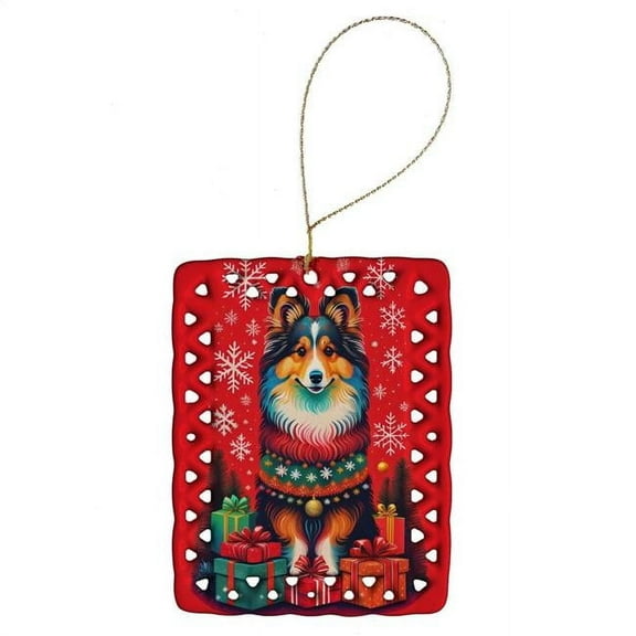 Carolines Treasures DAC3160CO2 3.4 x 2.6 in. Sheltie Holiday Christmas Porcelain Ornament