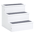 thumbnail image 1 of PawHut Pet Steps 3-Step Dog Stairs for Small Dogs Cats and Wooden Ramp with Storage Box Carpet Tread, White, 1 of 9