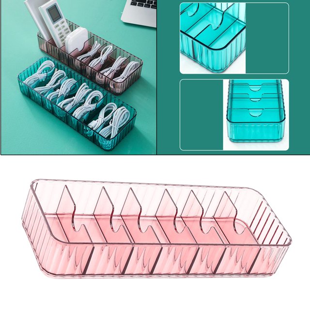 Caja de almacenamiento de cables con compartimentos, caja de llaves de joyería multifunción, para oficina, hogar, cocina, cable USB para auriculares Rosado shamjiam Estuche de almacenamiento de cables