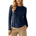thumbnail image 3 of Women's Long Sleeve Shirts Crew Neck Comfort Lightweight Casual Tops Solid Basic Tee Loose Fit Winter Fashion Outfits, 3 of 10