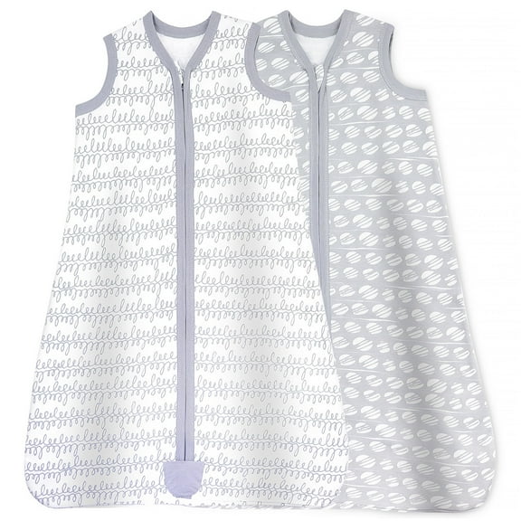 Baby Baby Wearable Blanket, Cotton Sleep Sacks for 12-18 Months, 2 Pack Unisex Sleeping Bag Sack, Large Size, 2-Way Zipper, 0.5 Tog Breathable Cotton | Grey