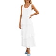 thumbnail image 2 of Uscallm Women's Sleeveless Maxi Dresses Round Neck Flowy Layered Boho Beach Vacation Casual Long Loose Sundresses Solid Summer Formal Dress, White S, 2 of 7