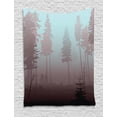 thumbnail image 1 of Forest Tapestry, Early Morning in Mysterious Woods with Heavy Fog Coniferous Trees, Wall Hanging for Bedroom Living Room Dorm Decor, 60W X 80L Inches, Pale Blue Dried Rose Maroon, by Ambesonne, 1 of 2