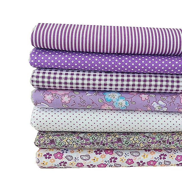 7PCS / Set Dy Coton Tissu Tissu Fleur Imprimé 7PCS Coton Tissu Patchwork Couture Courtepointe Pourpre Série 50 * 50CM