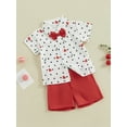 thumbnail image 3 of FEORJGP Kids Baby Boy Gentleman Outfits 1-5Y Toddler Short Sleeve Shirt Heart Dots Print T-shirt Lapel Button Tops + Shorts Set Infant Boys Summer Formal Casual Clothes, 3 of 9