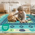 thumbnail image 4 of ODIKA 5'x7' Washable Area Rug Easy Care, Non-Shedding, Pet Friendly, Nautical Turtle Boho Ocean Mosaic Border Stained Entryway Teal for Small Living Room, Bedroom, 4 of 7