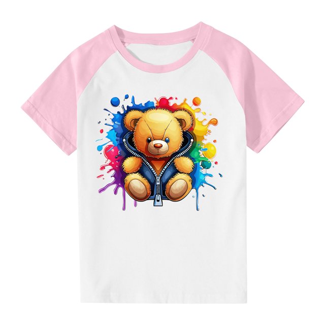 RXIRUCGD 2025 Vêtements d'Été pour Enfants Tout-Petits Garçons Filles Mode Mignon Col Rond Imprimé Manches Courtes Haut