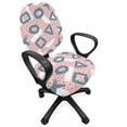 thumbnail image 1 of Abstract Office Chair Slipcover, Paintbrush Strokes Geometric Rings Triangles Murky Squares on Polka Dots, Protective Stretch Decorative Fabric Cover, Standard Size, Rose and Slate Blue, by Ambesonne, 1 of 5