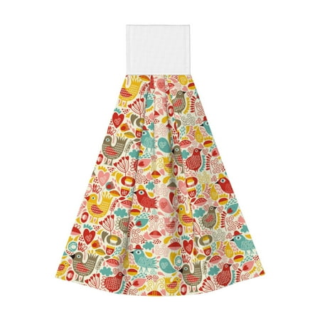 

Qekee Colorful Chicken Print Hanging Kitchen Towels Coral Velvet Wipe Hand Towel Absorbent Hand Towels Microfiber Tie Towel for Bathroom Kitchen Decor