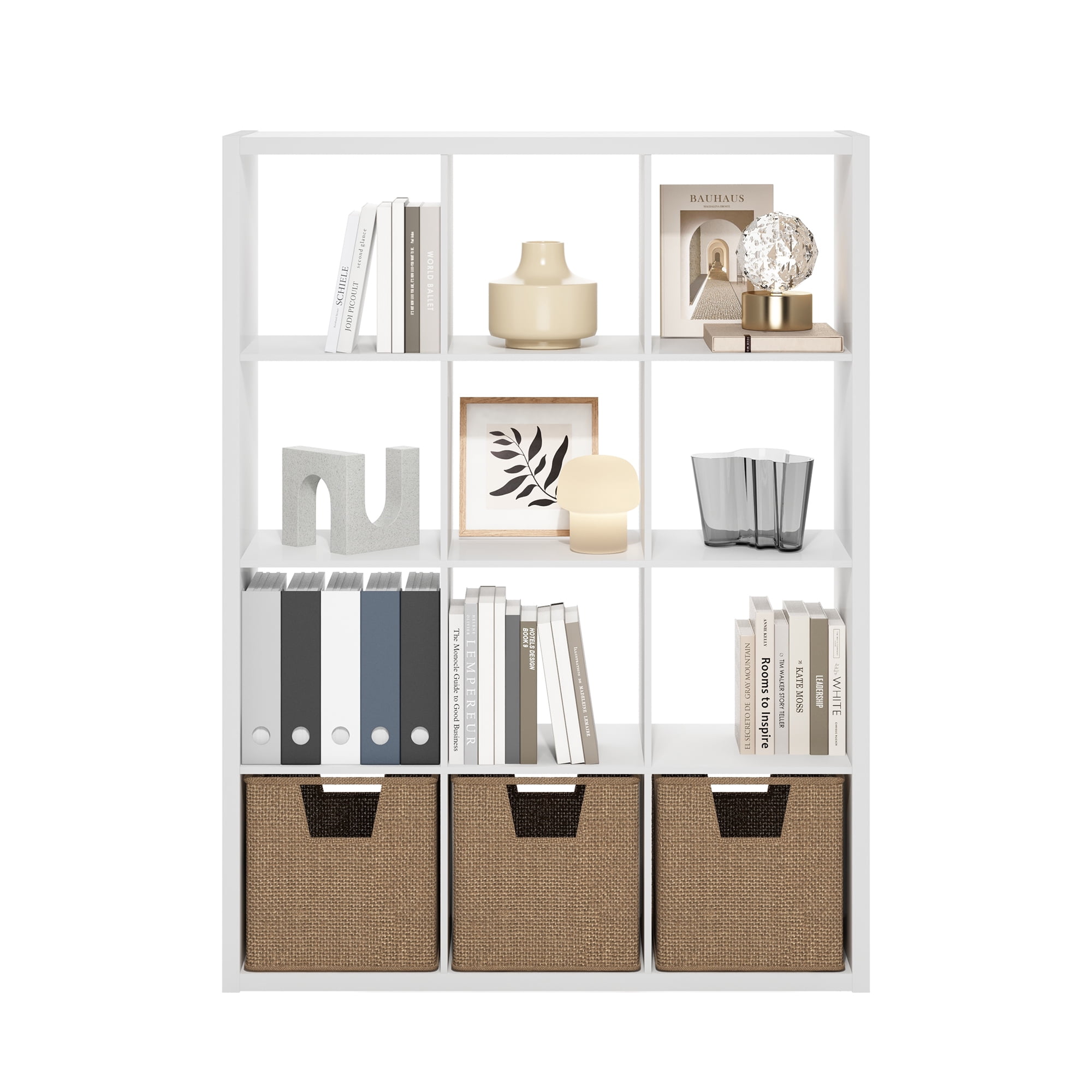 Furinno CUBICLE Book Shelf, 12-Cube Thick Frame Bookshelf, Reversible Bookcase with Open Back, 14.6 x 43.8 x 58, for Living Room, Bedroom, Home Office, White