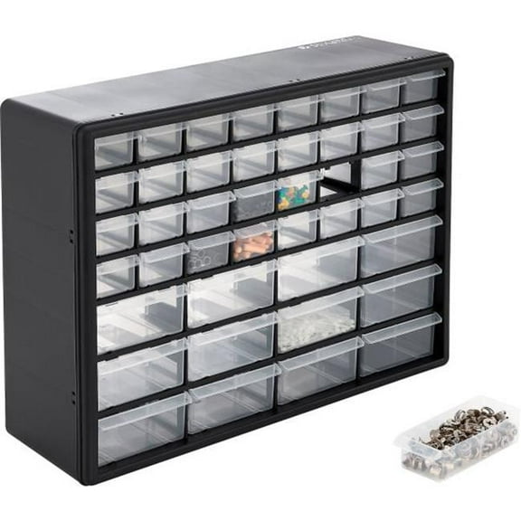 Global Industrial 288199 Plastic Drawer Parts Cabinet 44 Drawers, Black - 20 x 6.5 x 16 in.