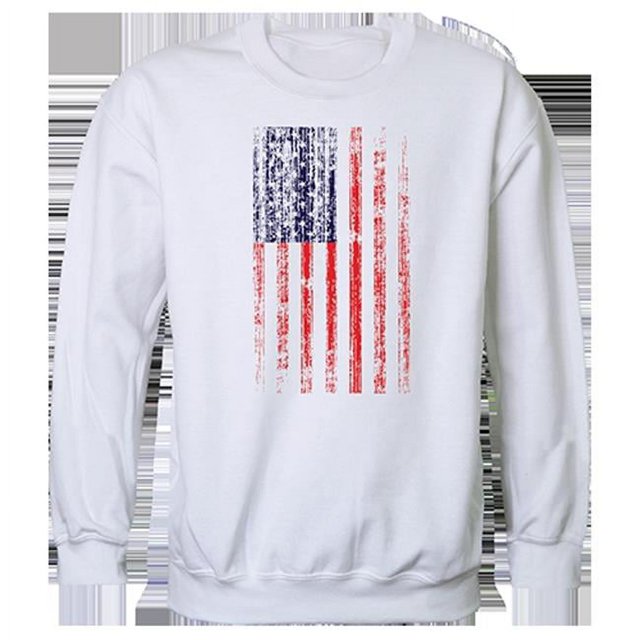 Rapid Dominance TS2-800-WHT-03 Distressed Flag Graphic Crewneck Sweatshirt, White - Large