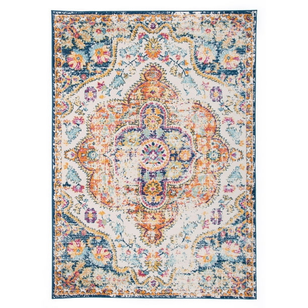 Vintage Distressed Bohemian Area Rug 5' x 7' Multi