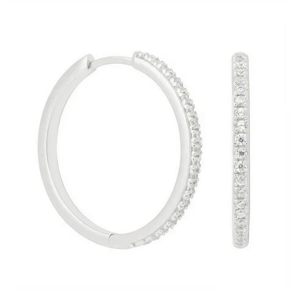 18k White Gold 30mm Hoop Earrings with 4ct Created White Sapphire Plated By Bonjour Jewelers