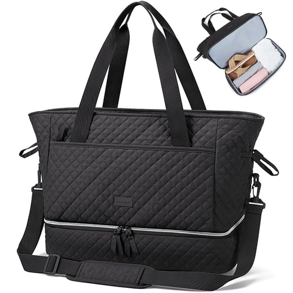 BAGSMART Weekender Overnight Bag, 39L Large Travel Duffle Tote Bag, Fashion Carry On Gym Bag Water-Resistant Shoulder Handbags with Shoe Compartment, Black