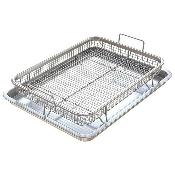 Fryer Basket for Oven,Stainless Steel Crisper Tray and Pan, Deluxe Fry in Your Oven, 2-Piece Set, for the Grill