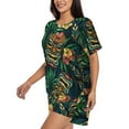 thumbnail image 2 of Fuzoiu Tropical Tribe Mask Print Women's Short-Sleeved Pajama Set,Lounge Sleepwear Set,Womens Pajama Sets 2 Piece,Button-Up Top and Shorts with Pockets-3X-Large, 2 of 7