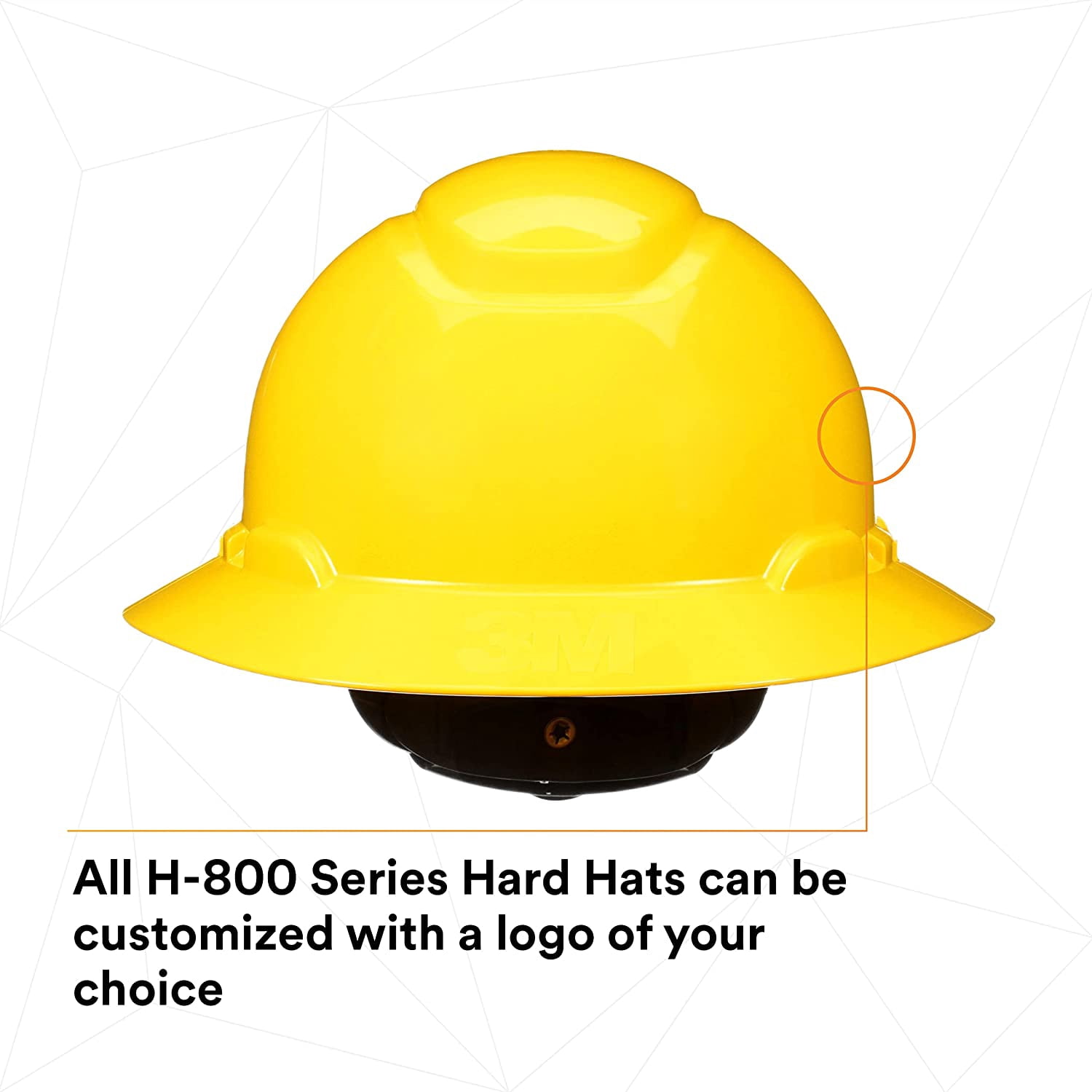 3M Full Brim Hard Hat H-802R, 4-Point Ratchet Suspension, Yellow