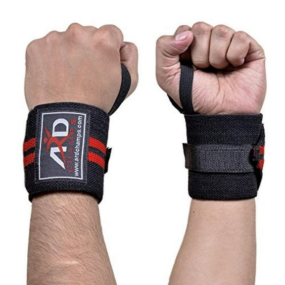 ARD CHAMPS Weight Lifting Training Wrist Wraps for Wrist Support Black/red 18" PAIR