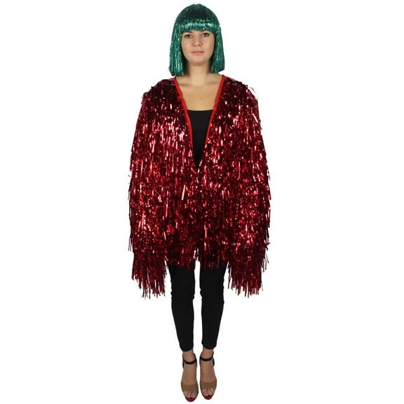HPO Adult Unisex Festival Carnival Thick Tinsel Jacket with Loose Fit | Extra Dense | Red Color