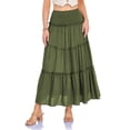 thumbnail image 2 of larppty Skirts for Women Trendy Flowy Ruffle Smocked Waist A-line Boho Swing Long Skirt with Pockets Beach Vacation（AG， M）, 2 of 9