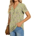 thumbnail image 4 of JTZGDY Henley Tops for Women Dressy Casual Summer Boho Floral Pattern Printed Short Sleeve Button V Neck Graphic T-Shirts Loose Oversized Tunic Blouse Yellow XL, 4 of 7