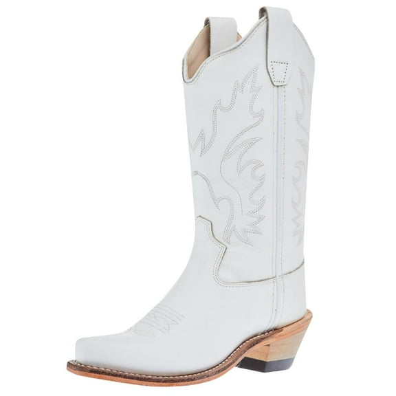 Old West Western Girls Boots Snip Toe Stitched Leather White CF8225