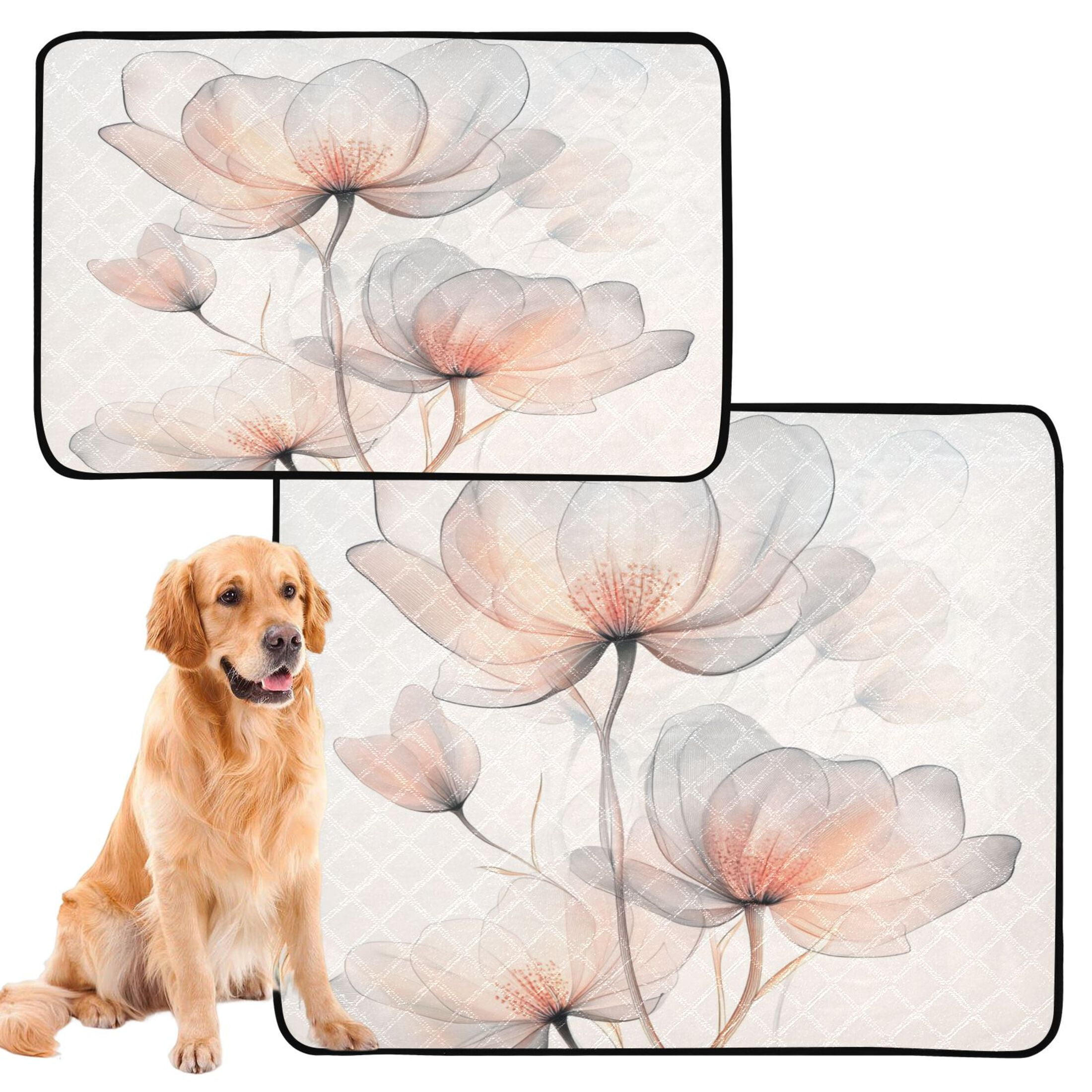 Qxltty Illustration Of Translucent Flowers Cat litter Pads Pet Set of 3 Diaper Mats Center Anti-leakage Layer Absorbent Soft and Comfortable