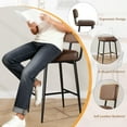 thumbnail image 5 of 26" Bar Stools Set of 2, Counter Height Bar Stools with Back, Modern Faux Leather Stools with Metal Leg and Footrest for Kitchen Island, Home Bar, Dining Room, Brown, 5 of 9
