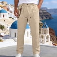 thumbnail image 2 of JUUYY Mens Casual Linen Pants Loose Fit Elastic Waist Drawstring Straight Legs Pants Vacation Summer Beach Long Pants with Pocket Khaki XL, 2 of 9