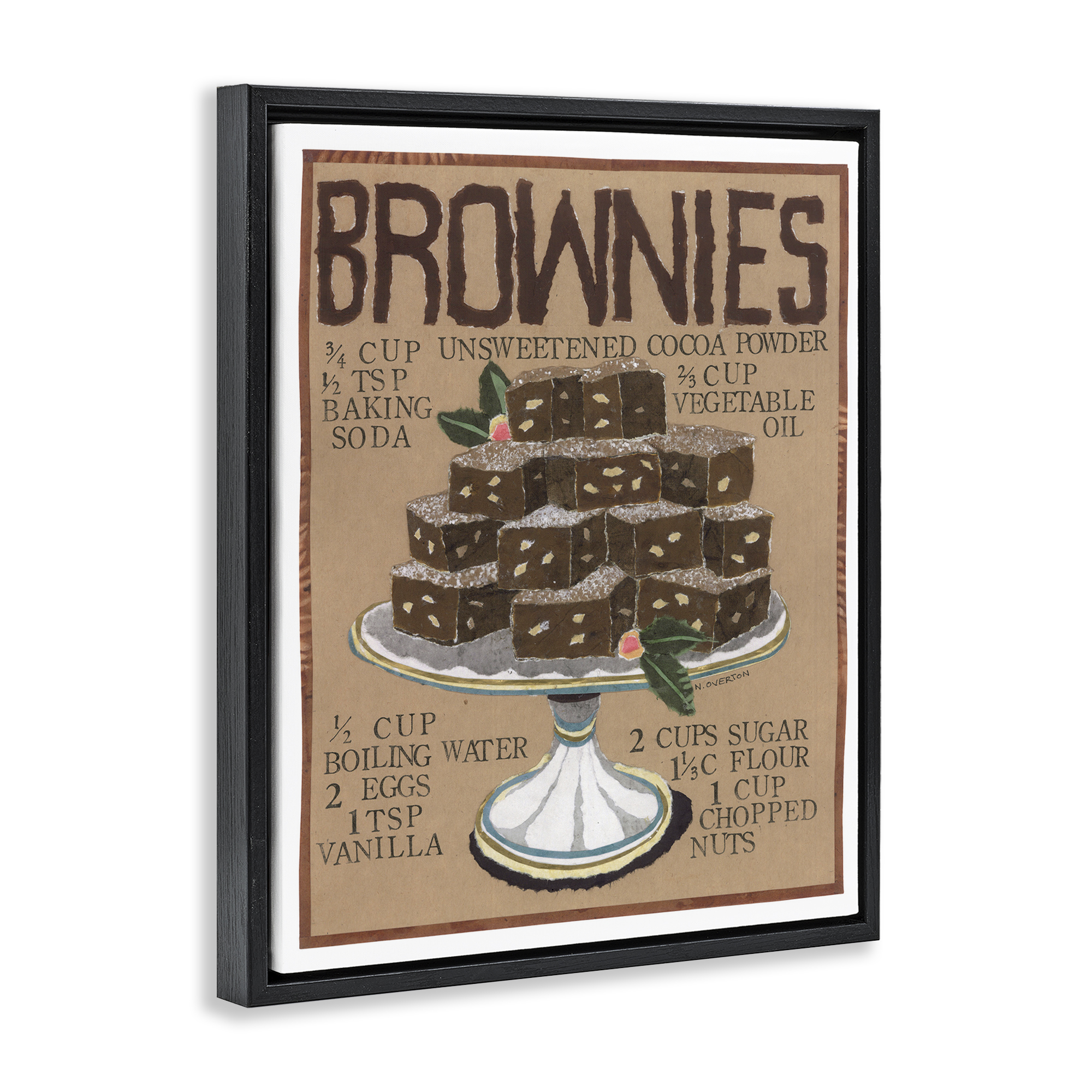 Stupell Industries Brownie Platter Recipe Food & Beverage Painting Black Floater Framed Art Print Wall Art, 25 x 31