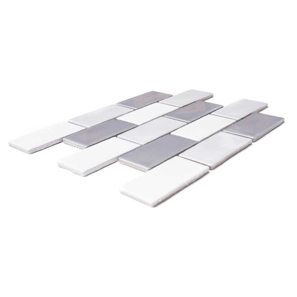 The Tile Life Metro 2" x 4" Multicolor Glossy Porcelain Subway Mosaic Wall Tile, 1 Sheet