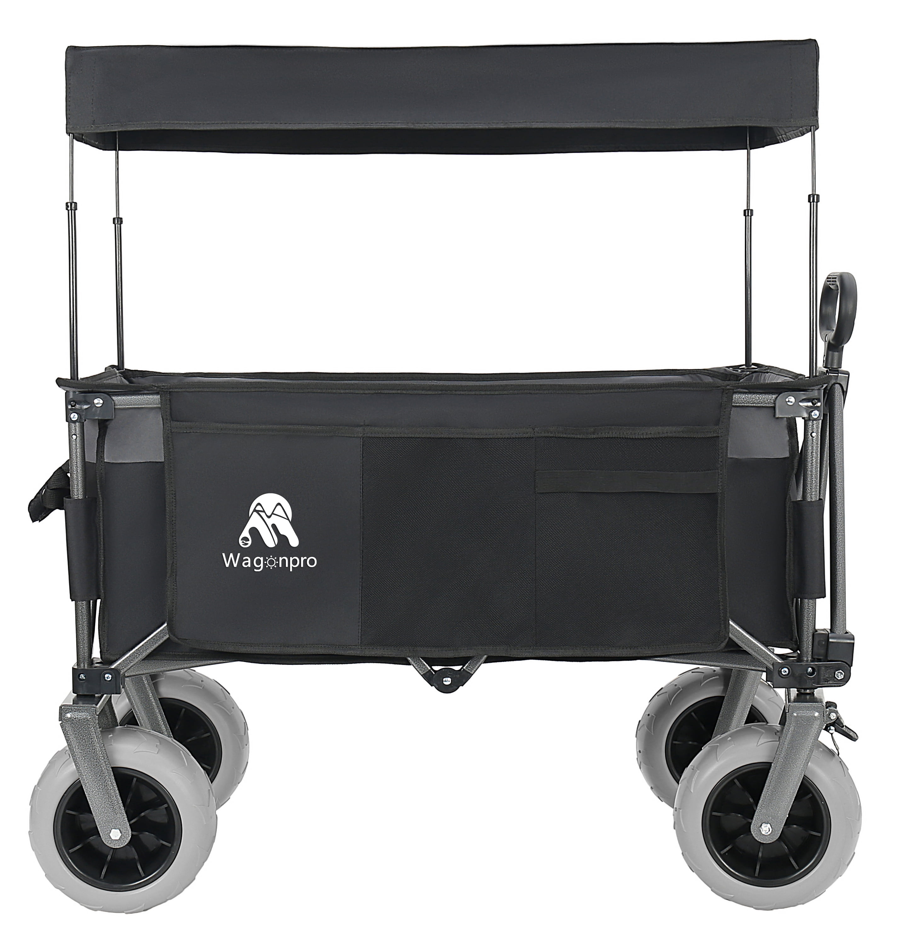 Foldable Utility Wagon with Removable Awning Canopy, 9" All-Terrain Balloon Wheels, 480LBS 120L Heavy Duty Beach Cart Adjustable Handle for Camping Shopping Outdoor Use