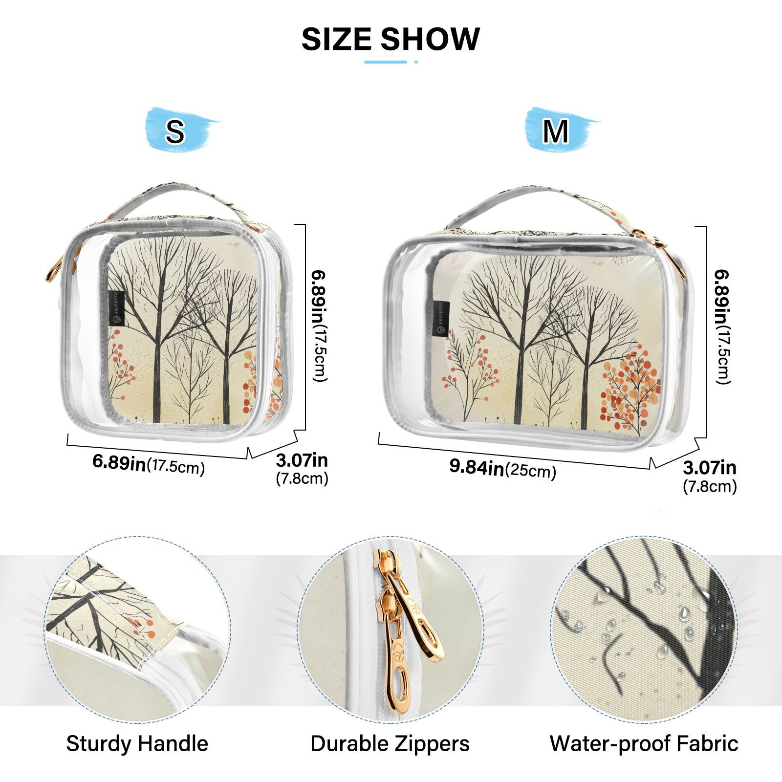 Clear Makeup Bags with Handle Large Opening 2 Pack Set Toiletry Bag Quart Size Bag, for Women Man Traveling Travel Essentials, Toiletries and Other. Hand Drawn Forest