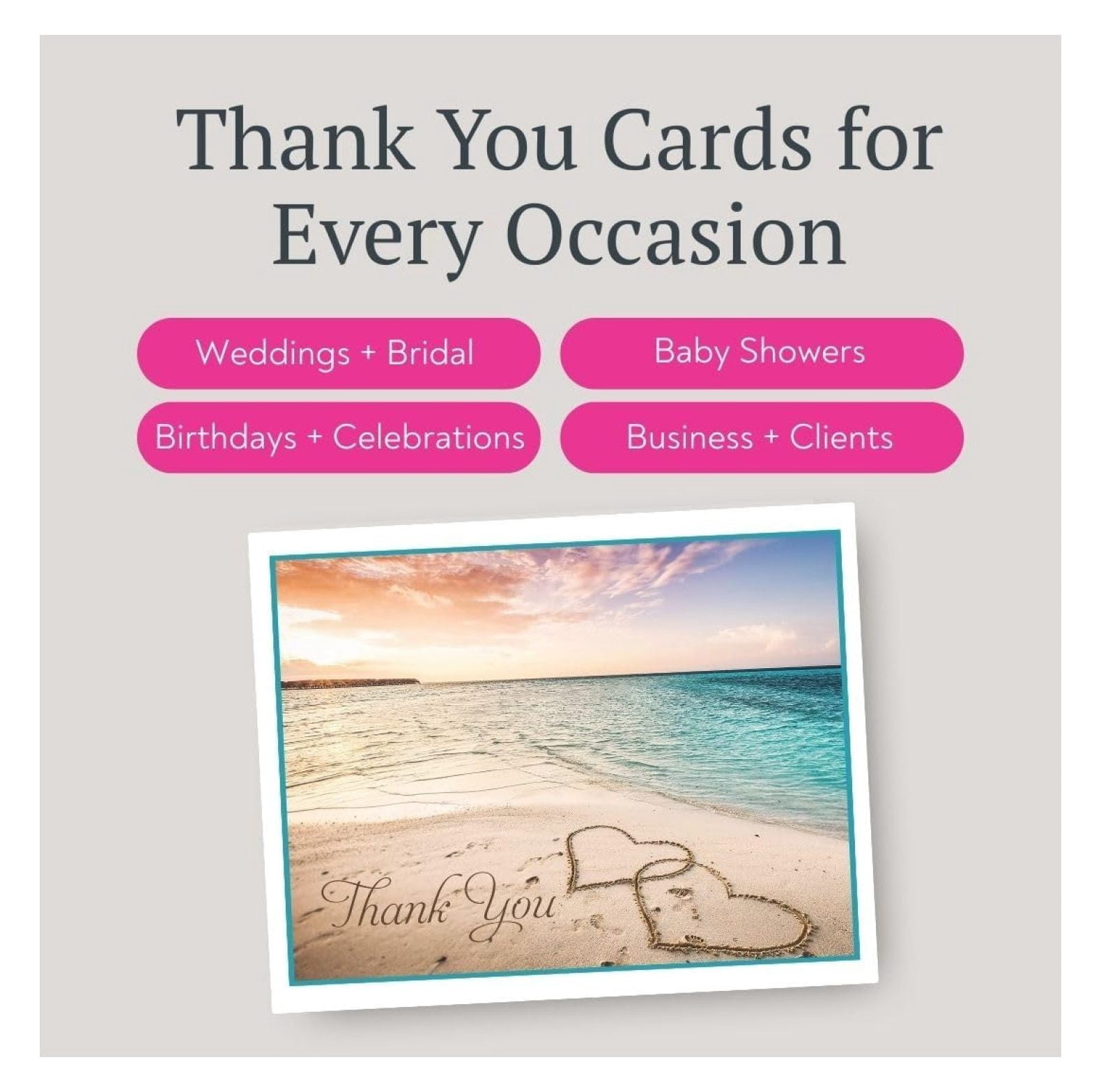 Beach Themed Thank You Cards Wedding Bridal Shower Notes With Envelopes (24 count)