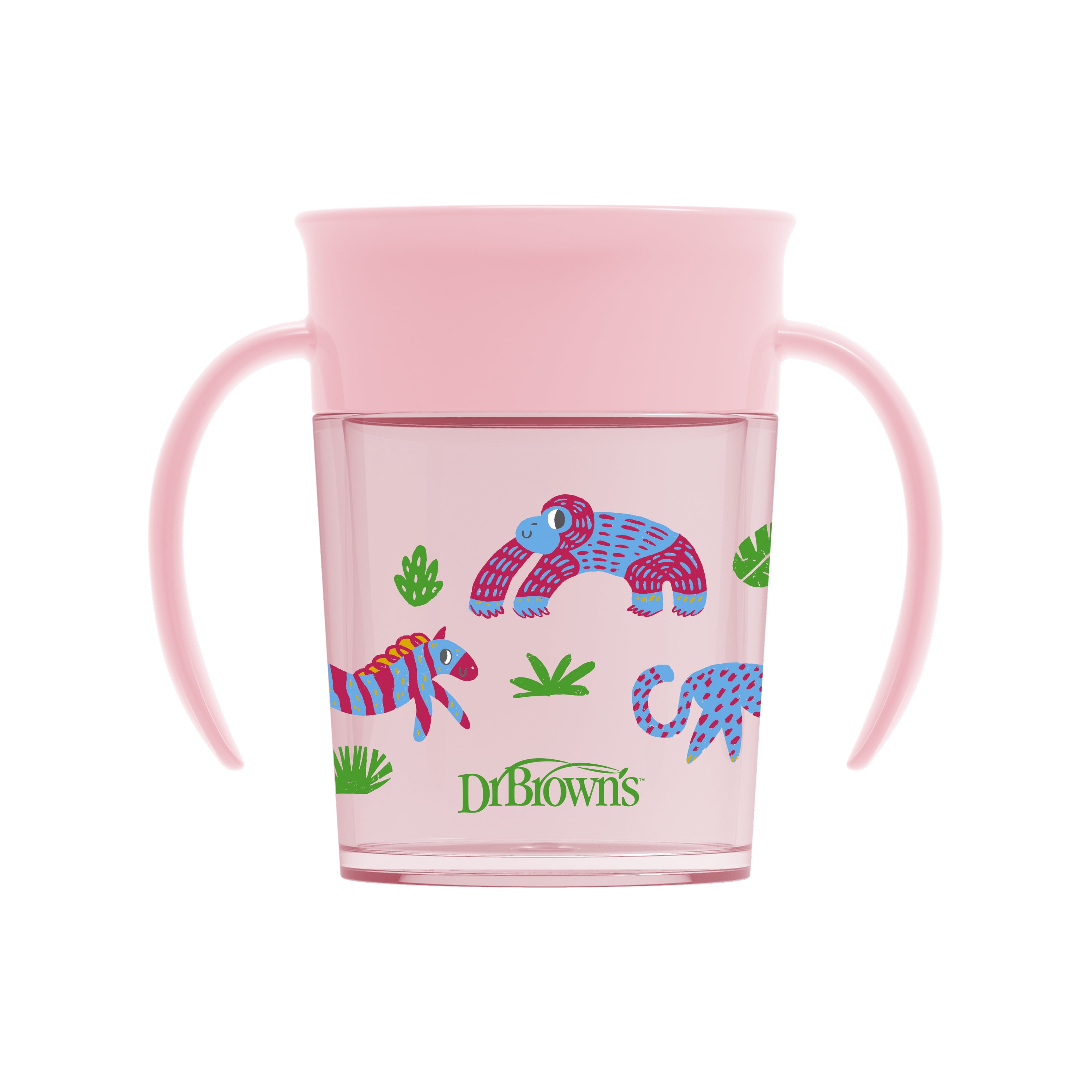 Dr. Brown's Milestones Cheers 360 Training Sippy Cups with Handles for Babies and Toddlers - Pink Animals - 7oz - 6m+