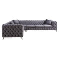 thumbnail image 3 of ACME Wugtyx Tufted Sectional Sofa with 3 Pillows in Dark Gray Velvet, 3 of 7