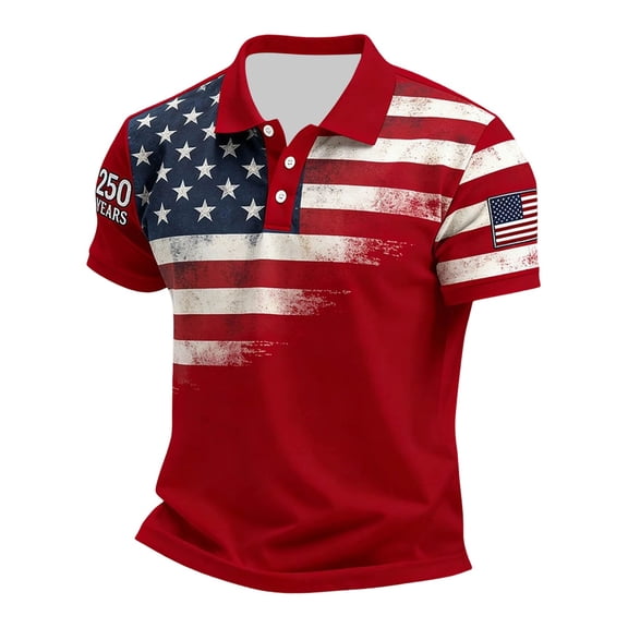 CONROSES 250Th Anniversary Usa Men's Short Sleeve Polo Shirts Patriotic Usa Flag Graphic Collared 4Th Of July Polo Shirt for Men Independence Day Golf Shirts