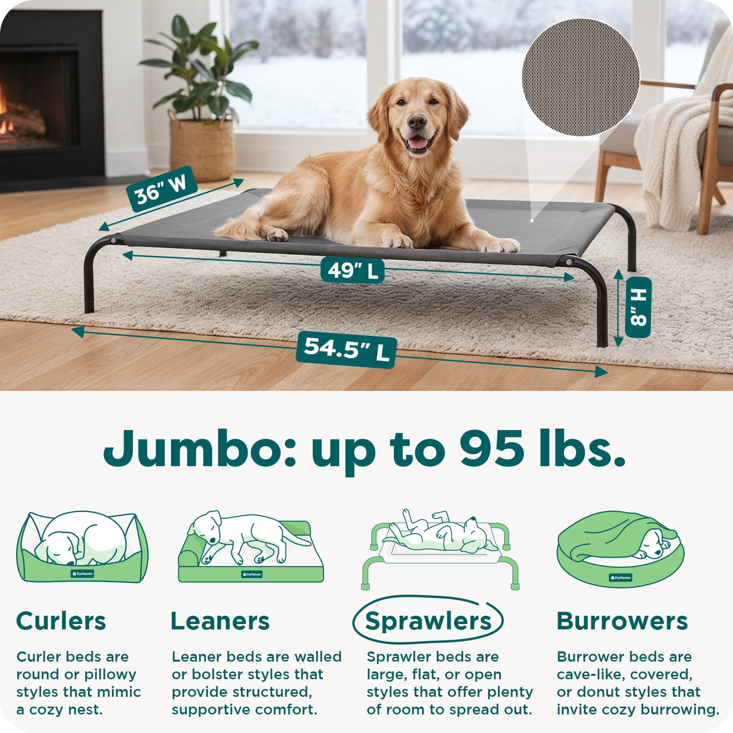 Elevated Cot Pet Bed, Graphite Gray, Extra Large