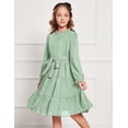thumbnail image 5 of Arshiner Girls Fall Long Sleeve A-Line Dress Elegant Formal Occasion Tiered Swing Dress with Belt, 5 of 6