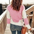 thumbnail image 3 of Suéter de punto informal con cuello redondo y mangas caídas para mujer, suéter de punto informal con empalme de colores para primavera, otoño e invierno, color rosa S, 3 of 5